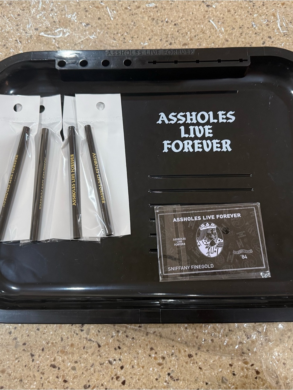 ASSHOLES LIVE FOREVER Black Rolling Tray with Accessories